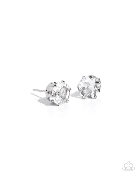 Paparazzi Earrings - Breathtaking Birthstone - White