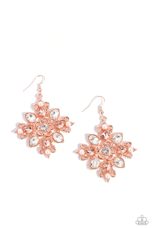 Paparazzi Earrings - Fancy-Free Florals - Copper