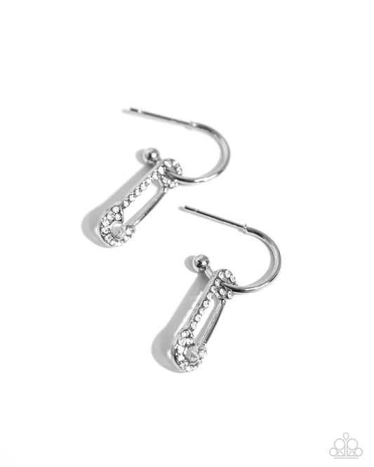 Paparazzi Earrings - Safety Pin Sentiment - White