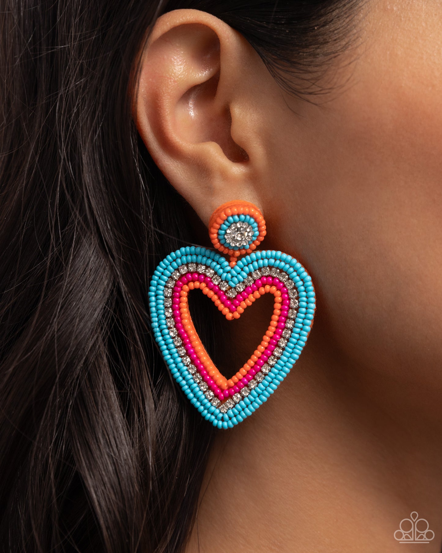 Paparazzi Earrings - Headfirst Heart - Orange