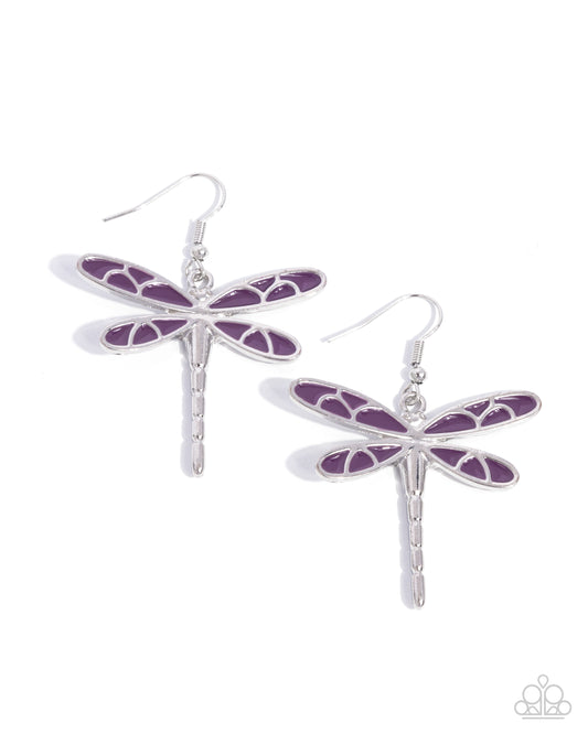 Paparazzi Earrings - Dragonfly Descent - Purple