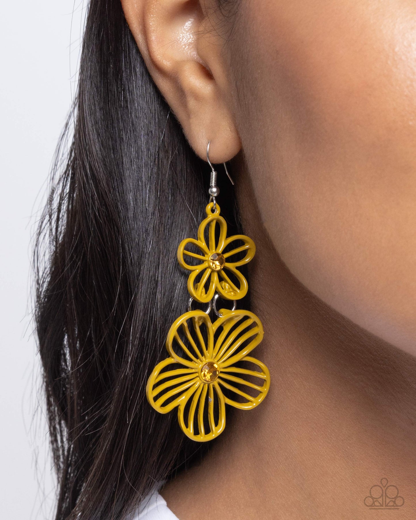 Paparazzi Earrings - Textured Tiers - Yellow