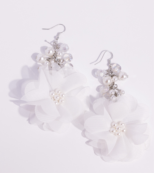 Paparazzi Earrings - Fashionable Flower Girl - White