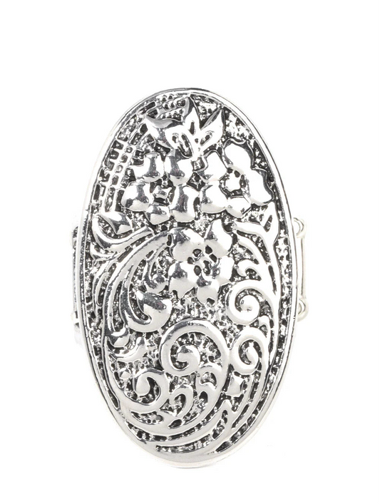 Paparazzi Rings - Floral Fortress -Silver