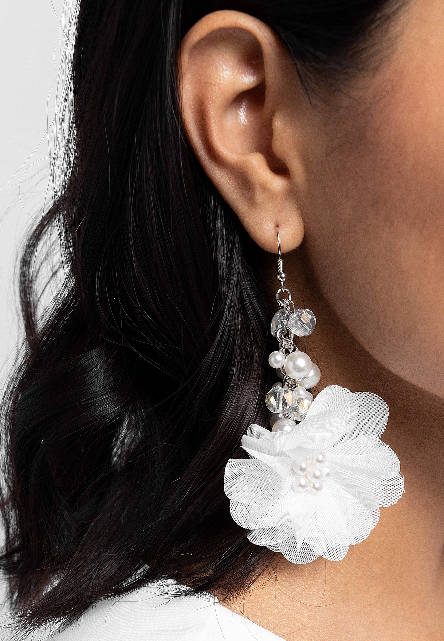 Paparazzi Earrings - Fashionable Flower Girl - White