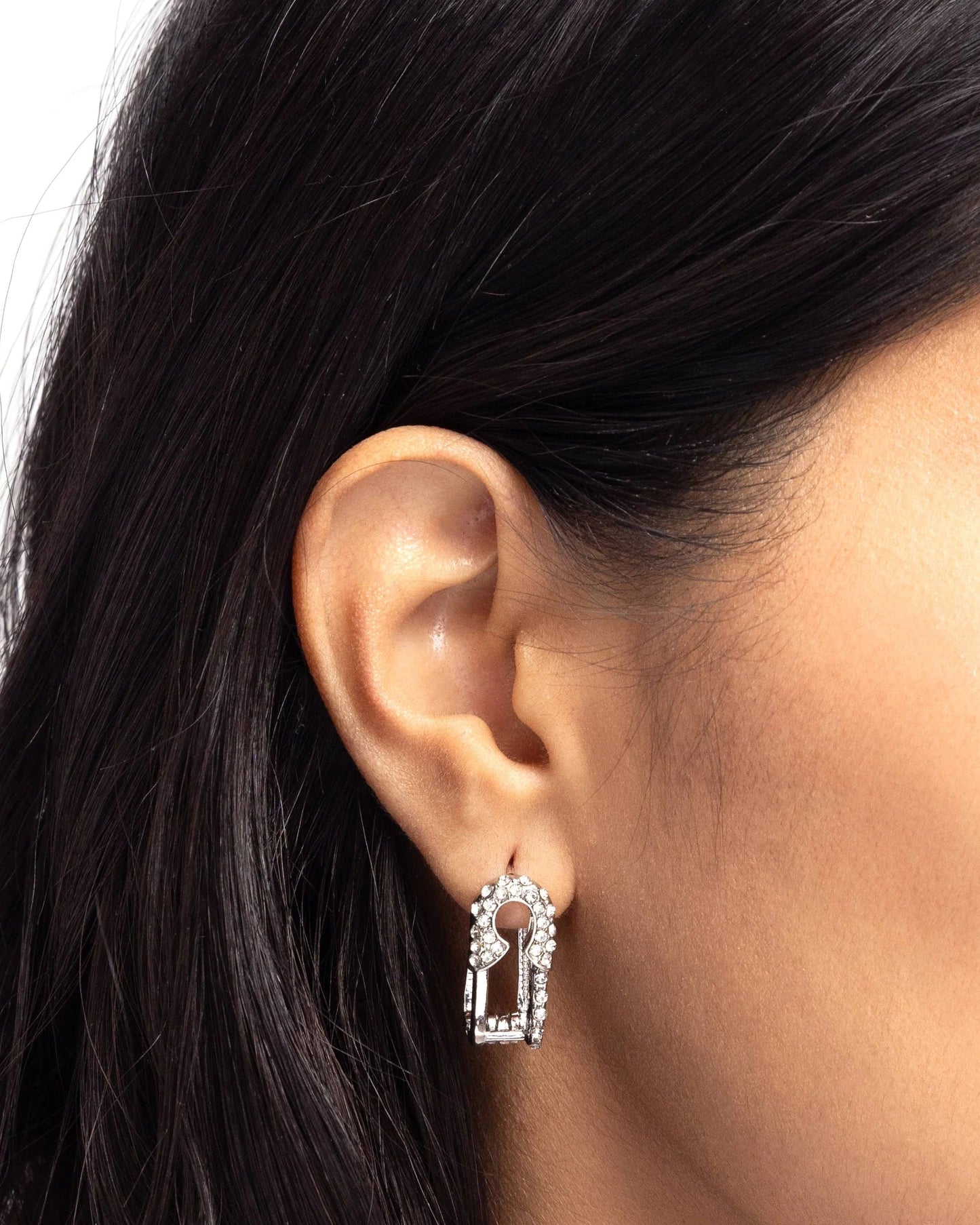 Paparazzi Earrings - Safety Pin Secret - White