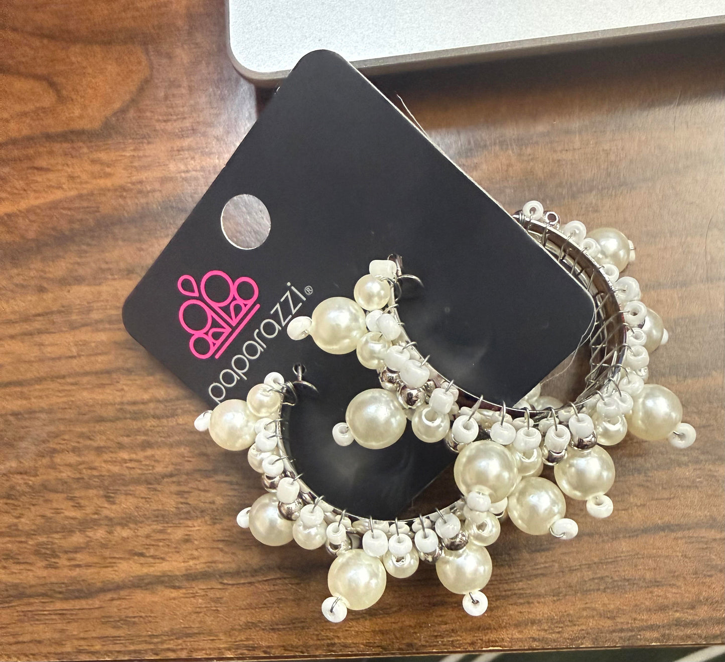 Paparazzi Earrings - Elite Expense - White