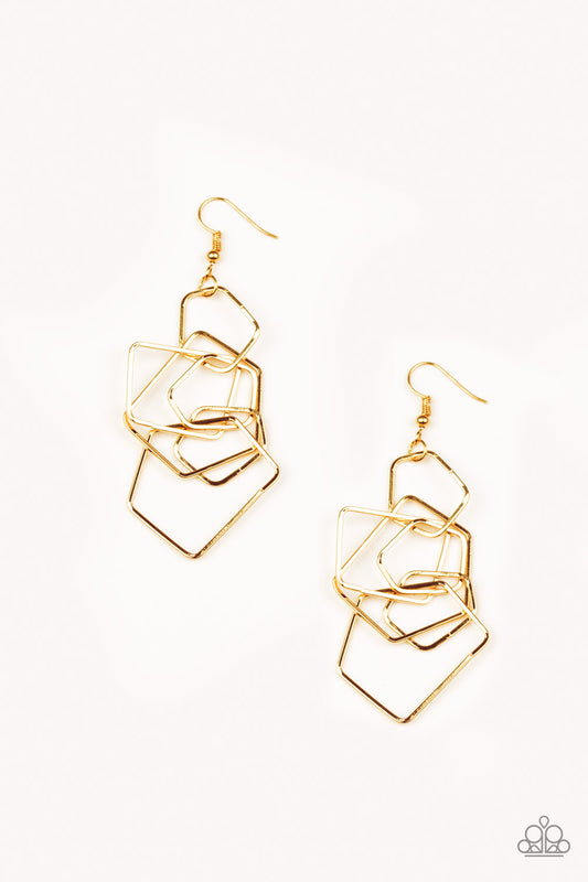 Paparazzi Earrings - Five-Sided Fabulous - Gold