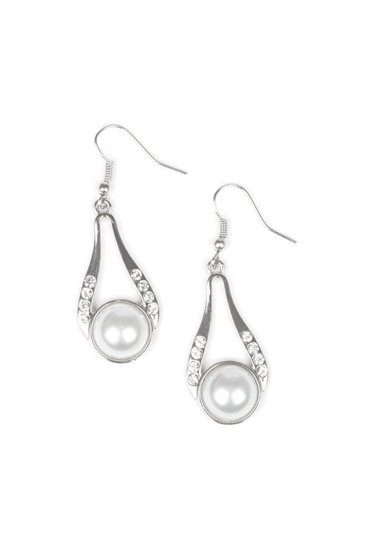 Paparazzi Earrings - HEADLINER Over Heels - White