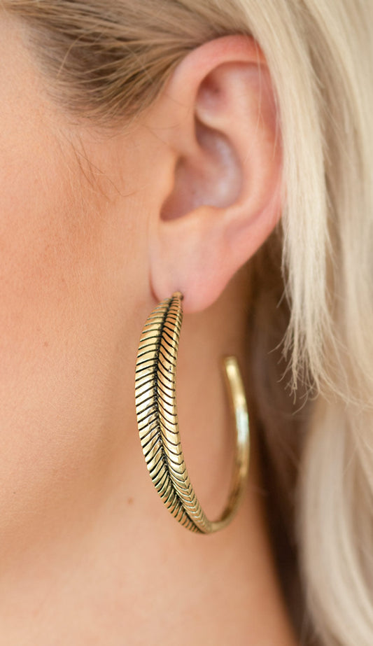 Paparazzi Earrings - Funky Feathers - Brass