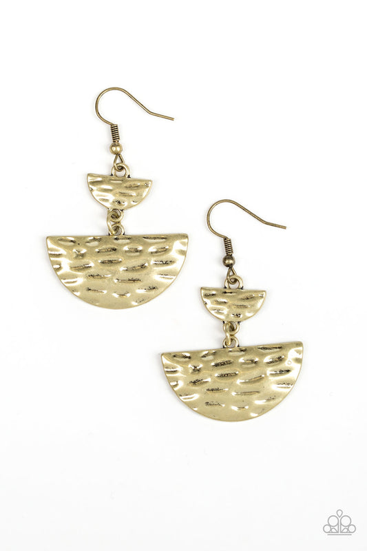 Paparazzi Earrings - Triassic Triangles - Brass