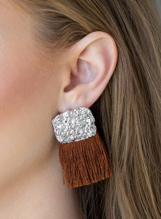 Paparazzi Earrings - Plume Bloom - Brown