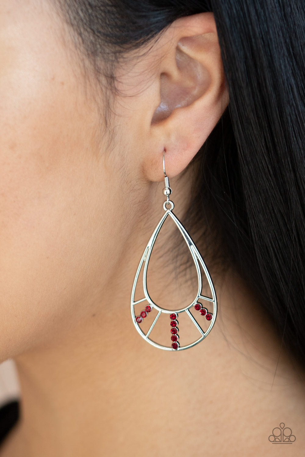 Paparazzi Earrings - Line Crossing Sparkle - Red