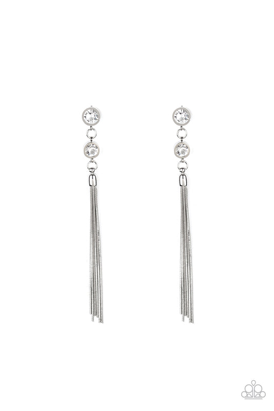 Paparazzi Earrings - Tassel Twinkle - White