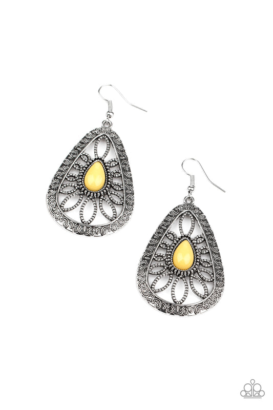 Paparazzi Earrings - Floral Frill - Yellow