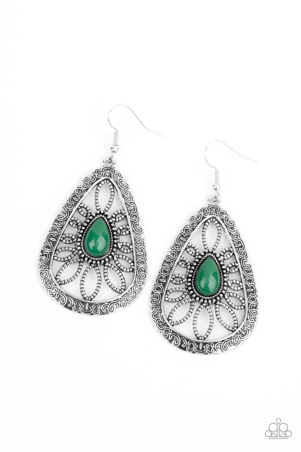 Paparazzi Earrings - Floral Frill - Green