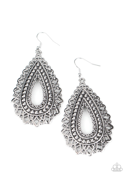 Paparazzi Earrings - Texture Garden - Silver