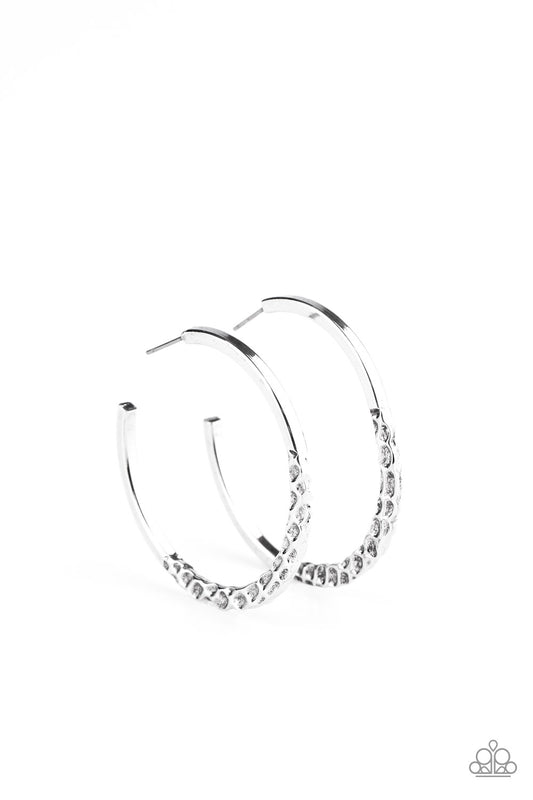 Paparazzi Earrings - Imprinted Intensity - Silver Hoop