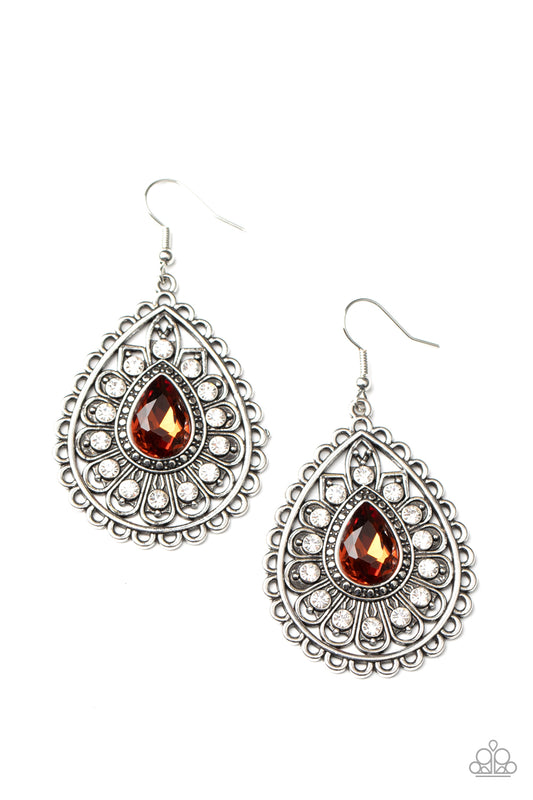 Paparazzi Earrings - Eat, Drink, and BEAM Merry - Brown