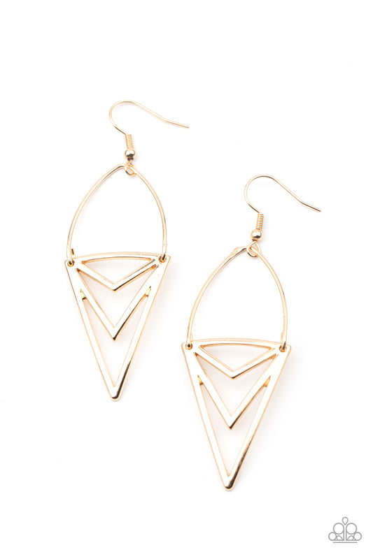 Paparazzi Earrings - Proceed With Caution - Gold