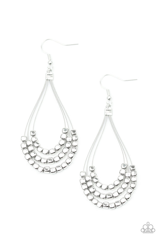 Paparazzi Earrings - Off The Blocks Shimmer - Silver