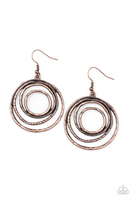 Paparazzi Earrings - Spiraling Out of Control - Copper