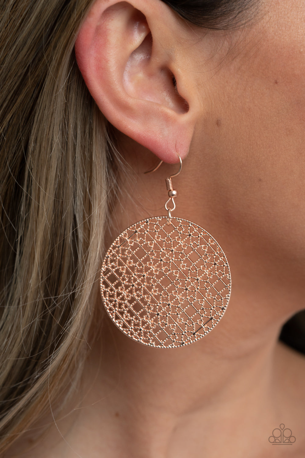 Paparazzi Earrings - Metallic Mosaic - Rose Gold