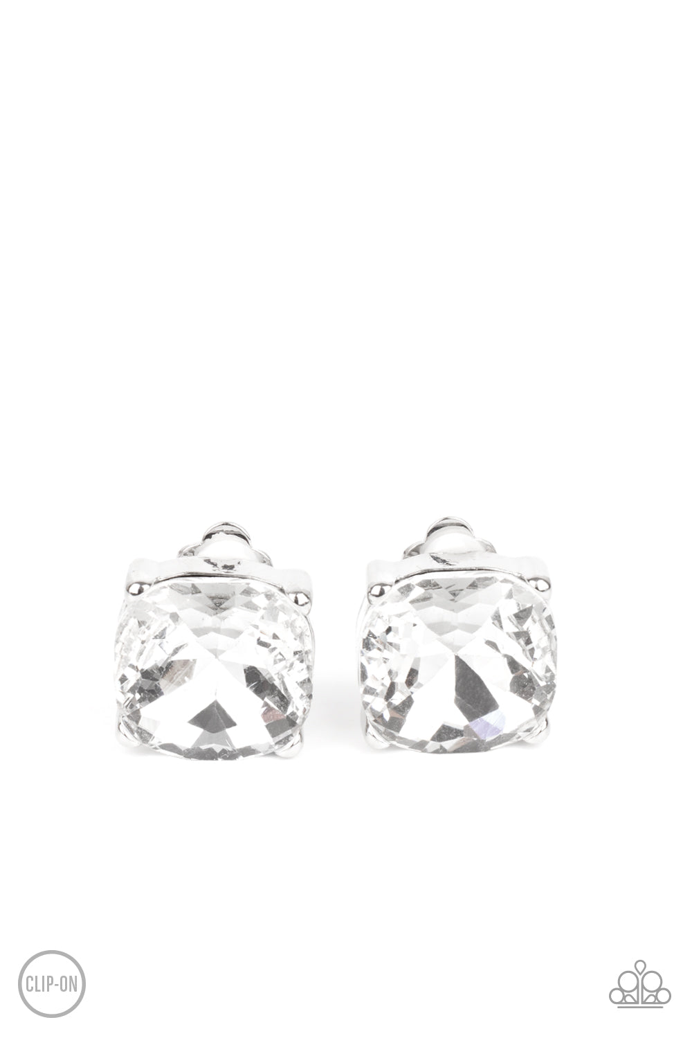 Paparazzi Earrings -Bombshell Brilliance - White Clip-on