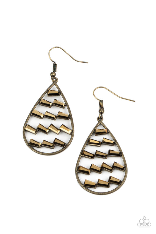 Paparazzi Earrings - Glitzy Grit - Brass