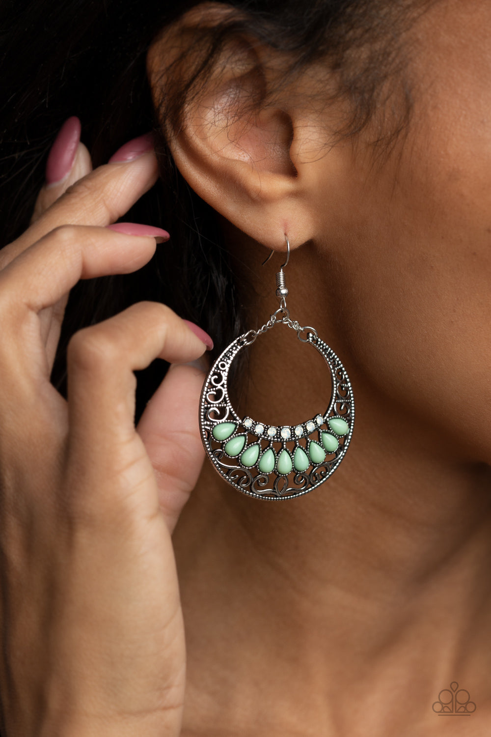 Paparazzi Earrings - Crescent Couture - Green