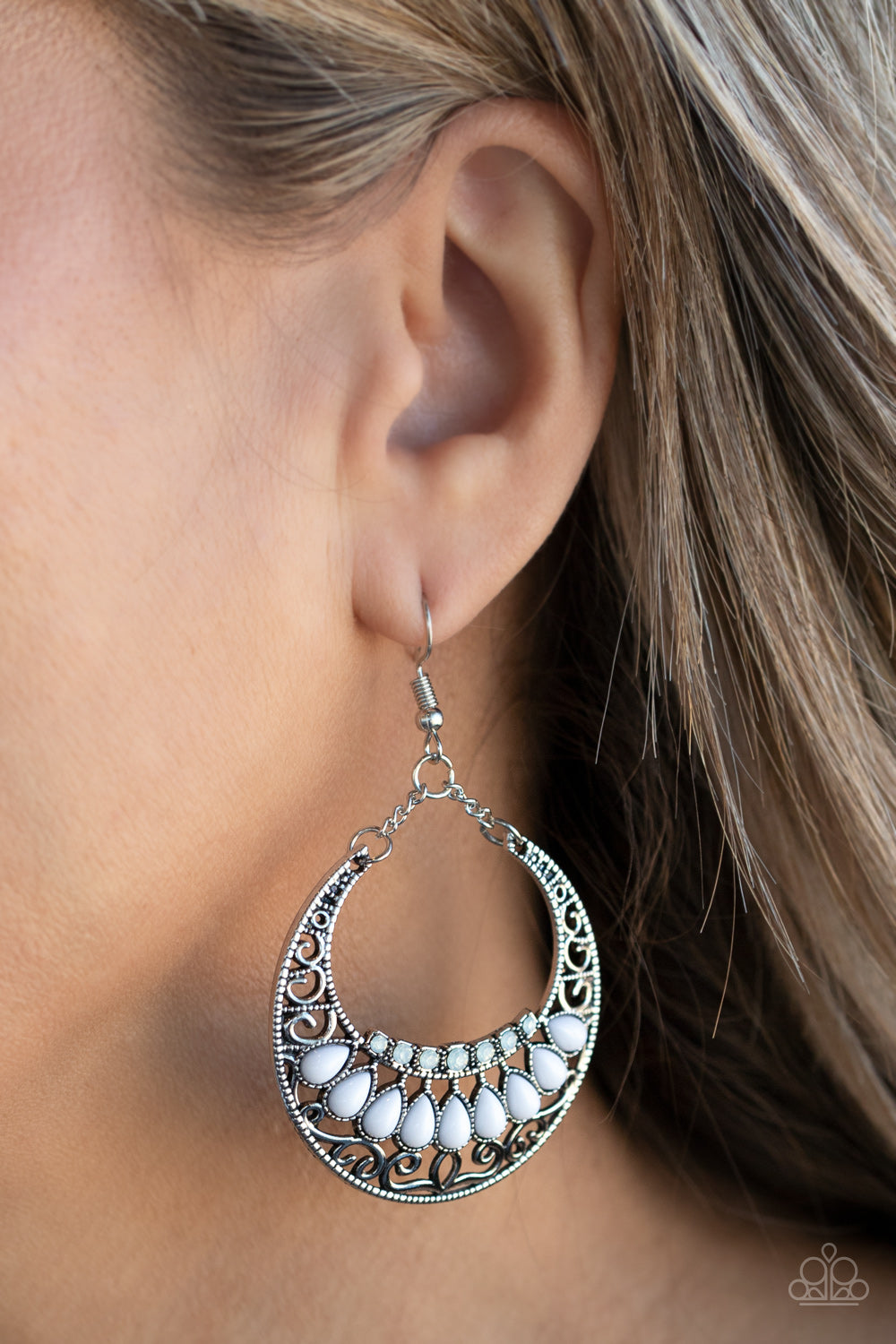 Paparazzi Earrings - Crescent Couture - White