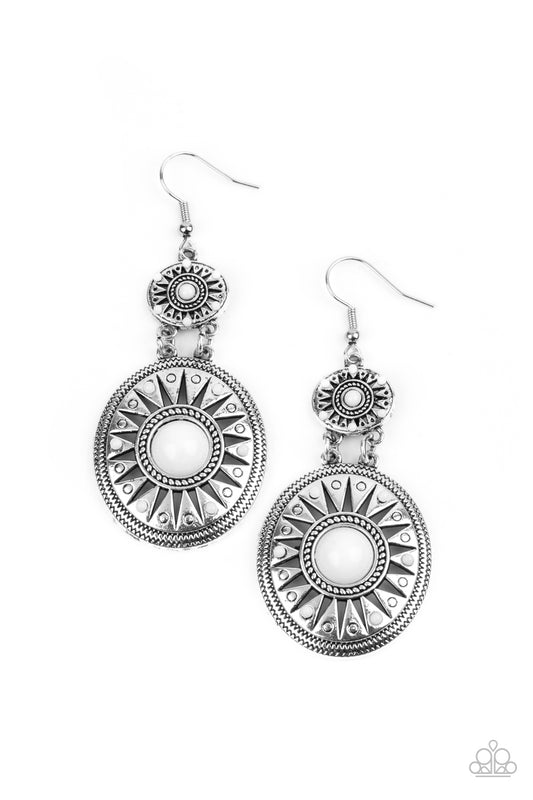 Paparazzi Earrings - Temple of The Sun - White