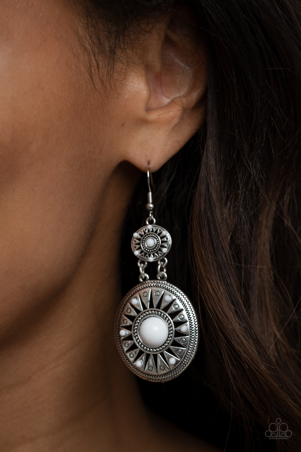Paparazzi Earrings - Temple of The Sun - White