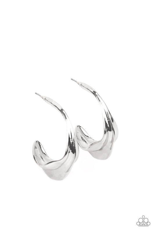 Paparazzi Earrings - Modern Meltdown - Silver Hoop
