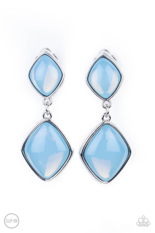 Paparazzi Earrings - Double Dipping Diamonds - Blue