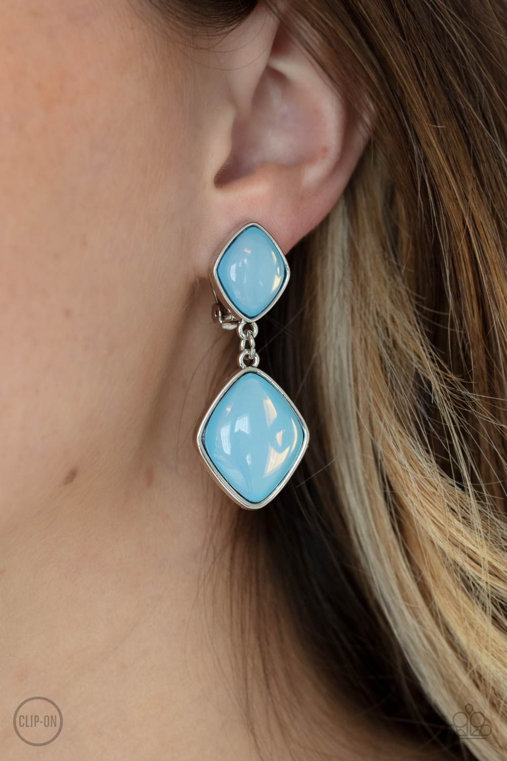 Paparazzi Earrings - Double Dipping Diamonds - Blue