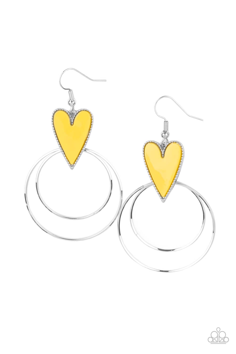 Paparazzi Earrings - Happily Ever Hearts - Yellow