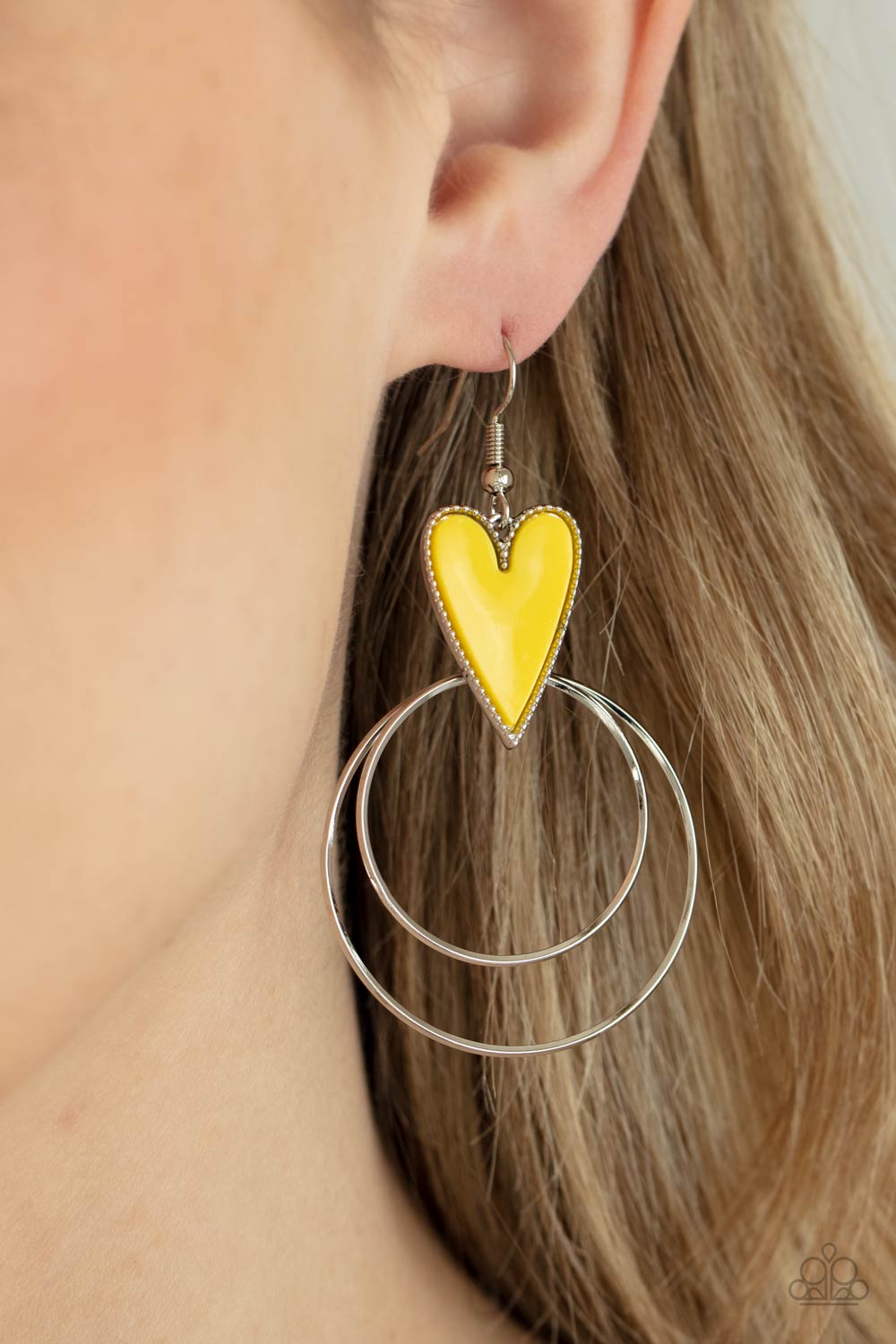 Paparazzi Earrings - Happily Ever Hearts - Yellow