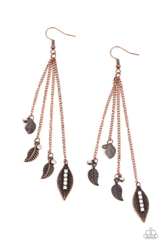Paparazzi Earrings - Chiming Leaflets - Copper