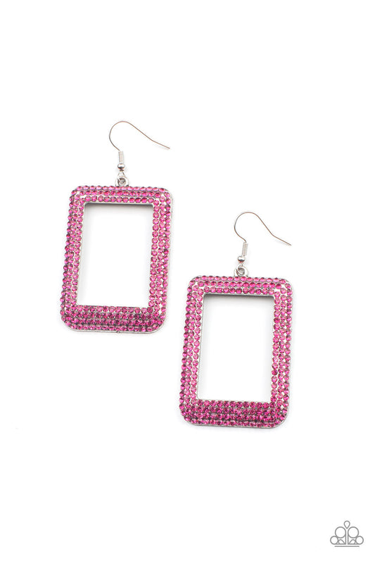 Paparazzi Earrings - World Frame-ous - Pink