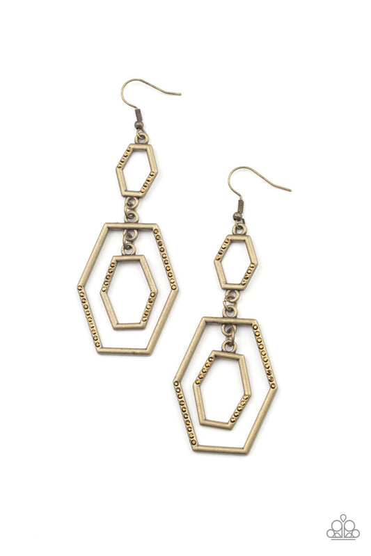 Paparazzi Earrings - Geometric Maven - Brass