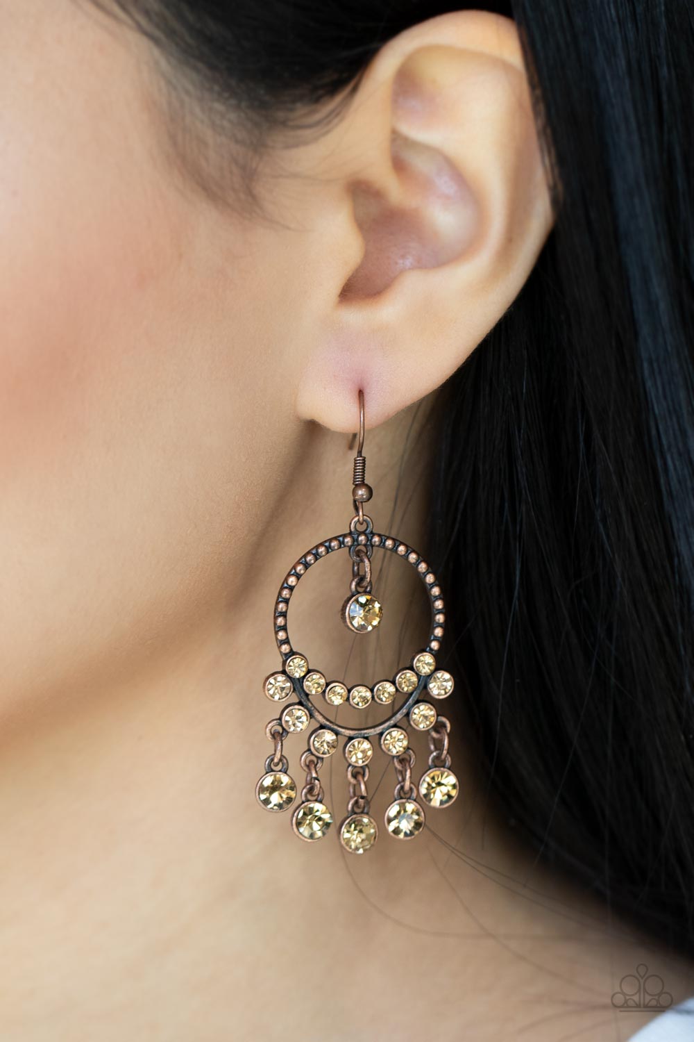 Paparazzi Earrings - Cosmic Chandeliers - Copper