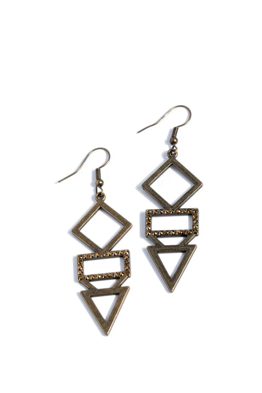 Paparazzi Earrings - Glamorously Geometric - Brass