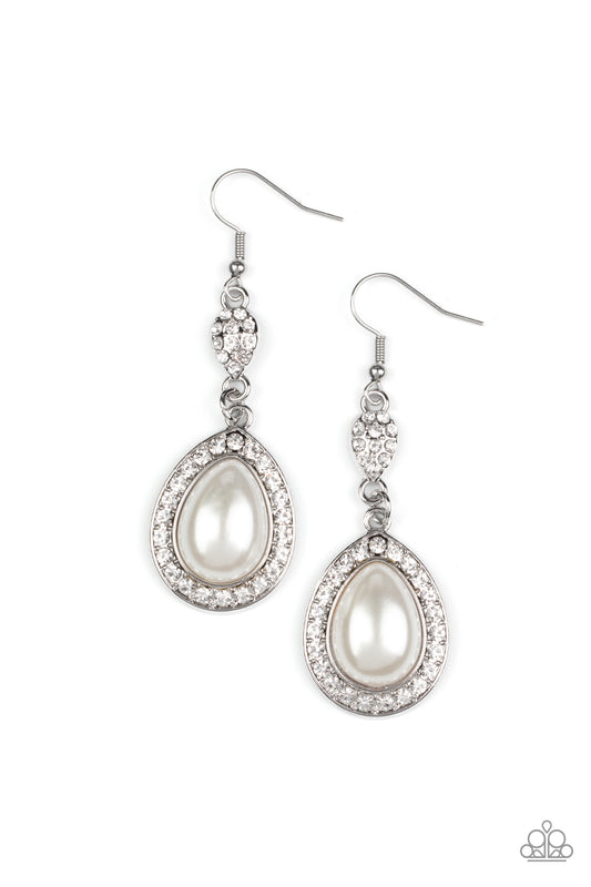 Paparazzi Earrings - Elite Elegance - White