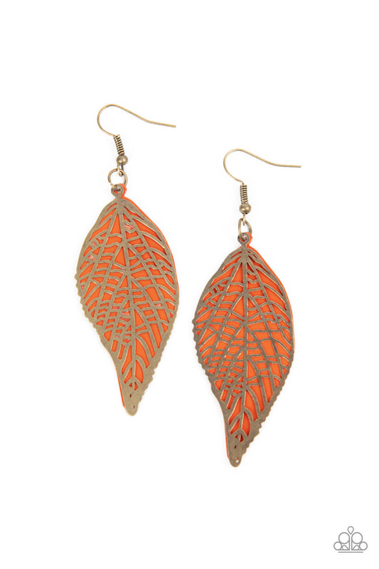 Paparazzi Earrings - Leafy Luxury - Orange