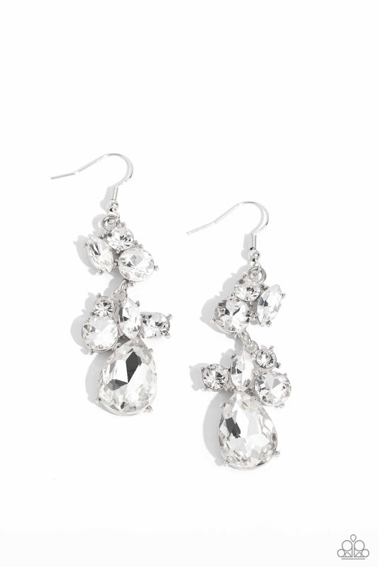 Paparazzi Earrings - Rhinestone Reveler - White