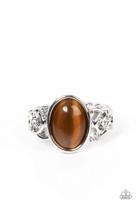 Paparazzi Rings - Crystals and Cats Eye - Brown