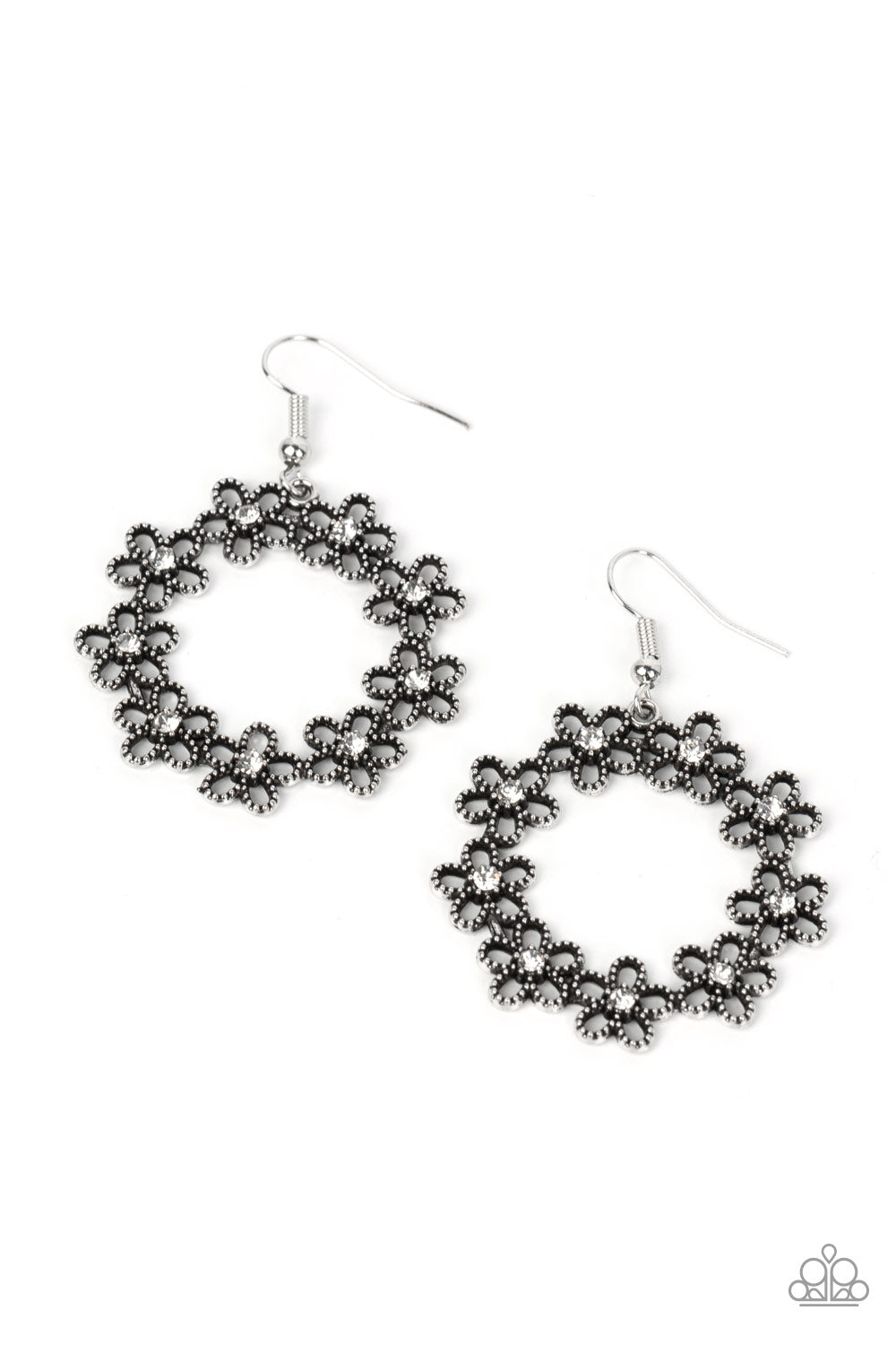 Paparazzi Earrings - Floral Halos - White