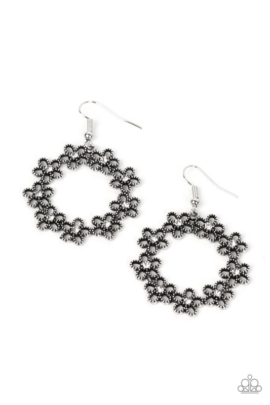 Paparazzi Earrings - Floral Halos - White