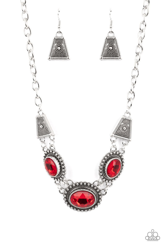 Paparazzi Necklaces - Textured Trapezoid - Red